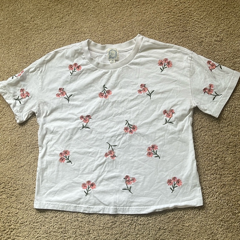 Blue Rain embroidered flower top